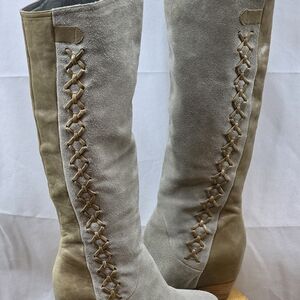 Gianni Bini Over the Knee Boots in Gray and Tan